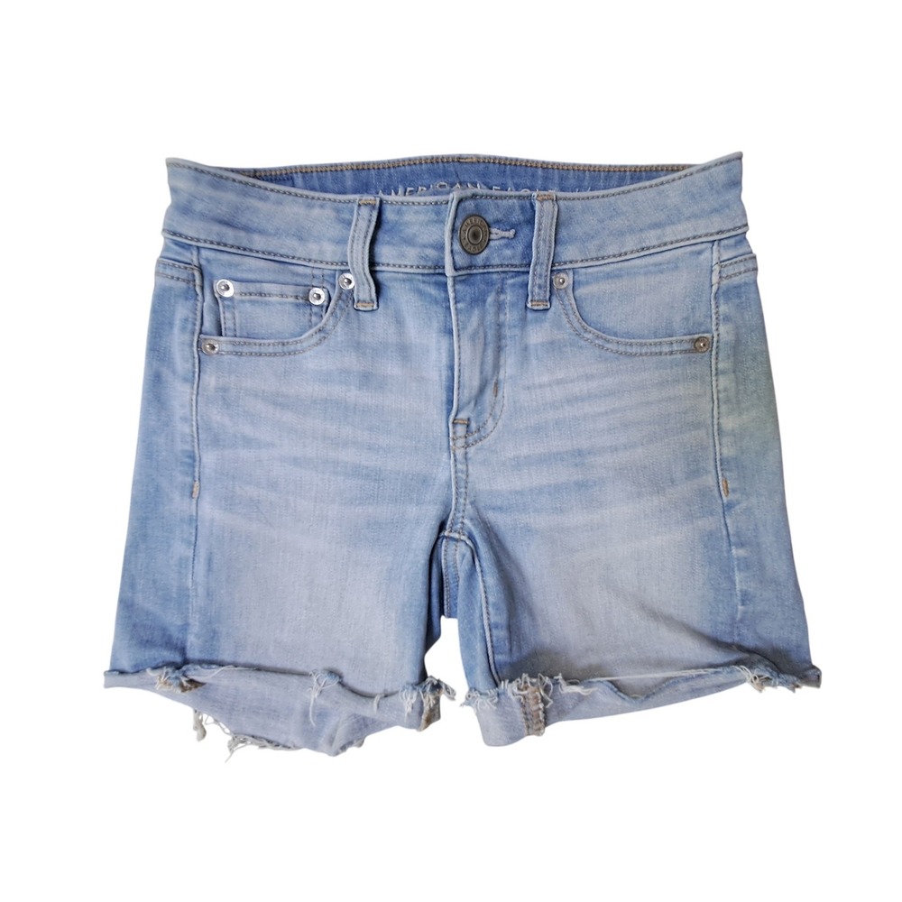 American Eagle Womens Light Wash Next Level Stretch Denim Cut Off Shorts Size 0